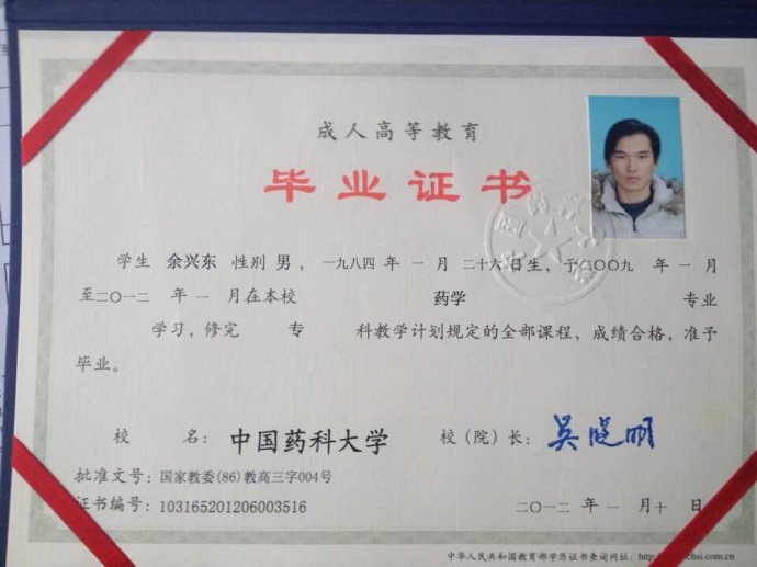 中國藥科大學(xué)學(xué)位證書