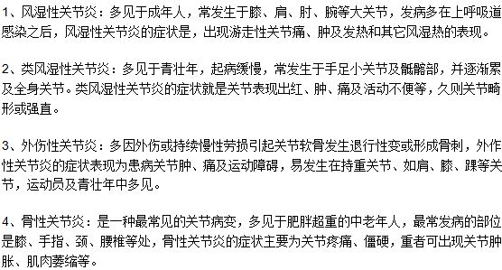 常見關(guān)節(jié)炎的分類及各自的特點(diǎn)是什么？