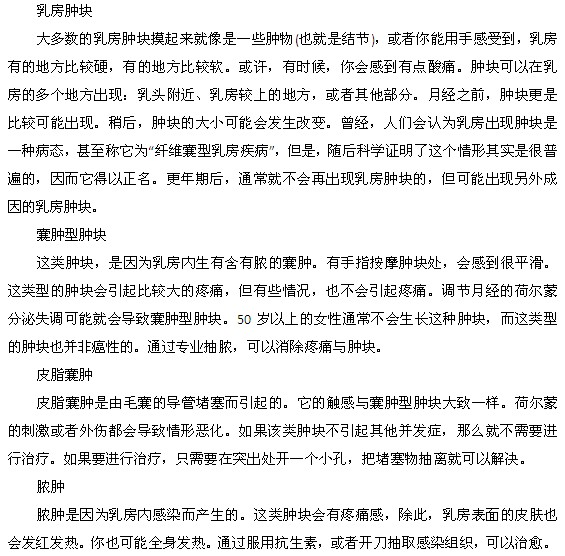 乳房腫塊的種類簡介