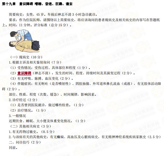 醫(yī)師實(shí)踐技能意識障礙嗜睡、昏迷、狂躁、譫妄病史采集模板