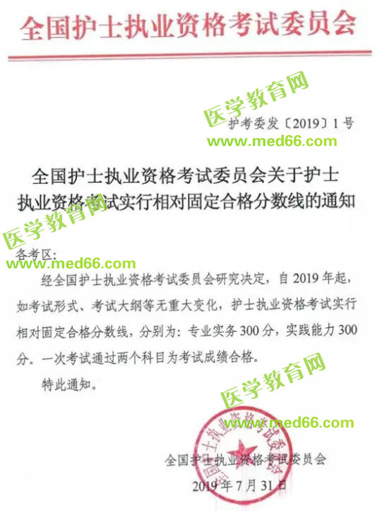 2019年護(hù)士資格考試分?jǐn)?shù)線公布：300分！