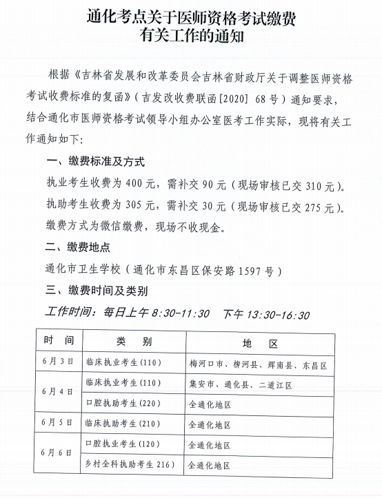 通化醫(yī)師資格考試繳費通知1 通化醫(yī)師資格考試繳費通知1
