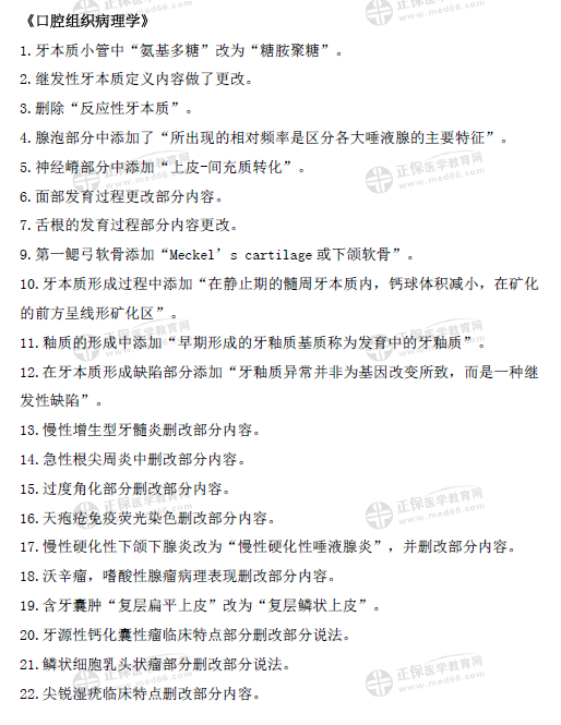 2021口腔組織病理學教材變動說明 2021口腔組織病理學教材變動說明