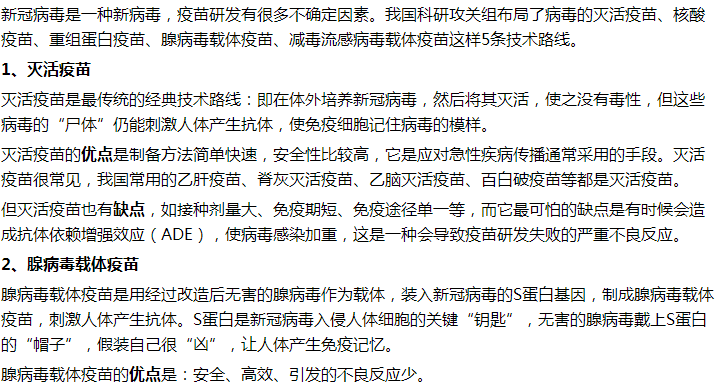 5種新冠疫苗的種類和優(yōu)缺點(diǎn)各自都是什么？