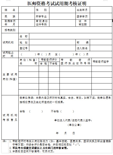醫(yī)師資格考試試用期考核證明 醫(yī)師資格考試試用期考核證明