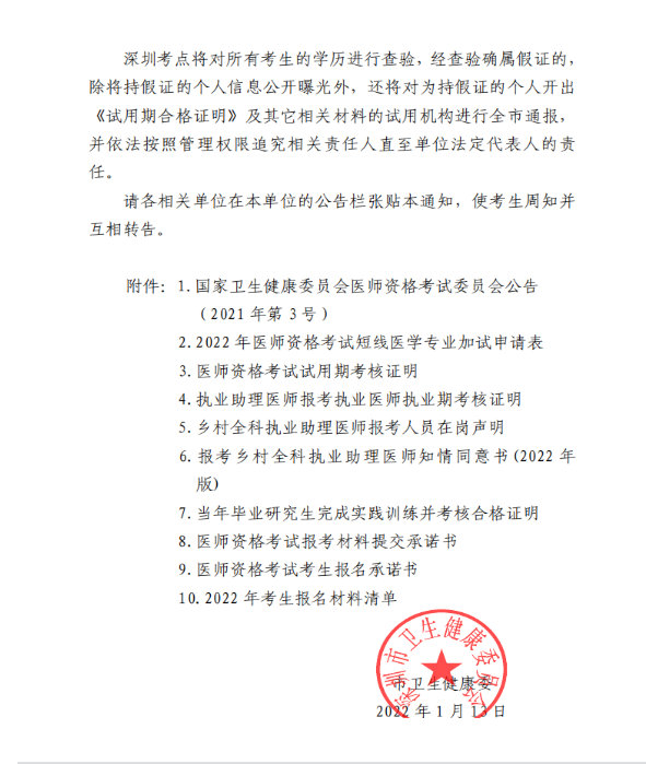 深圳考點2022年醫(yī)師資格考試報名公告12 深圳考點2022年醫(yī)師資格考試報名公告12