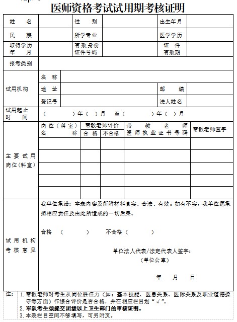 醫(yī)師資格考試試用期考核證明 醫(yī)師資格考試試用期考核證明