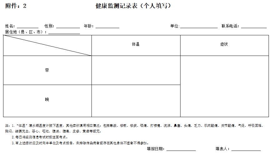 健康監(jiān)測記錄表(個人填寫) 健康監(jiān)測記錄表(個人填寫)