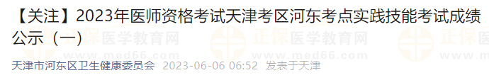 【關(guān)注】2023年醫(yī)師資格考試天津考區(qū)河?xùn)|考點實踐技能考試成績公示（一）