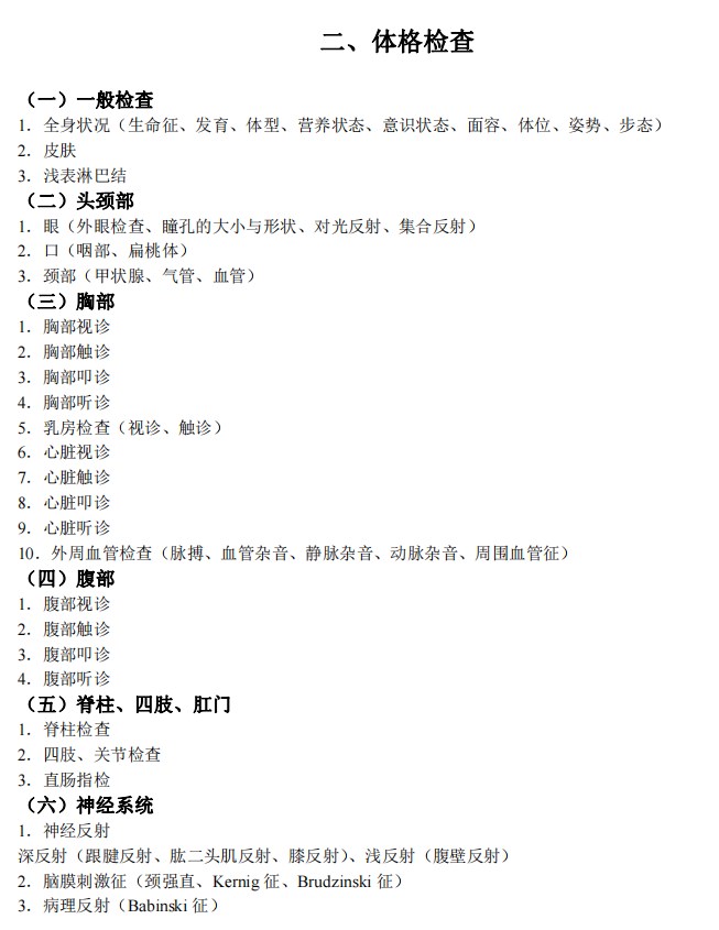 2024臨床執(zhí)業(yè)醫(yī)師考試大綱-體格檢查 2024臨床執(zhí)業(yè)醫(yī)師考試大綱-體格檢查