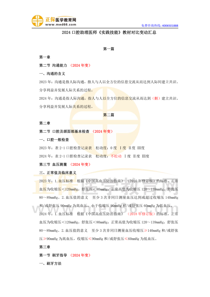 2024口腔助理醫(yī)師實踐技能教材變動對比匯總 2024口腔助理醫(yī)師實踐技能教材變動對比匯總