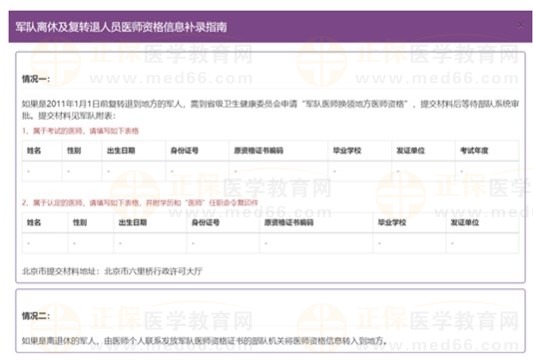 軍隊離休及復(fù)轉(zhuǎn)退人員醫(yī)師資格信息補錄指南 軍隊離休及復(fù)轉(zhuǎn)退人員醫(yī)師資格信息補錄指南
